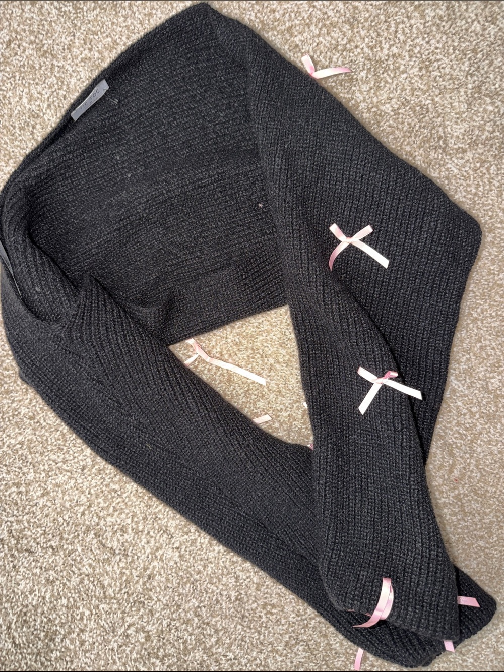 Black Knit Women's Sweater with Pink Ribbon Accents